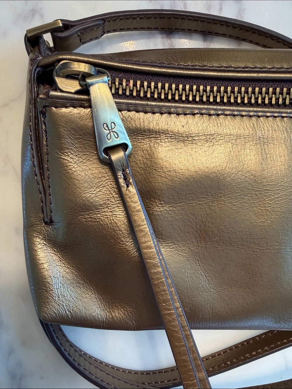 HOBO Metallic Bronze Leather Crossbody Bag - Picture 2 of 7